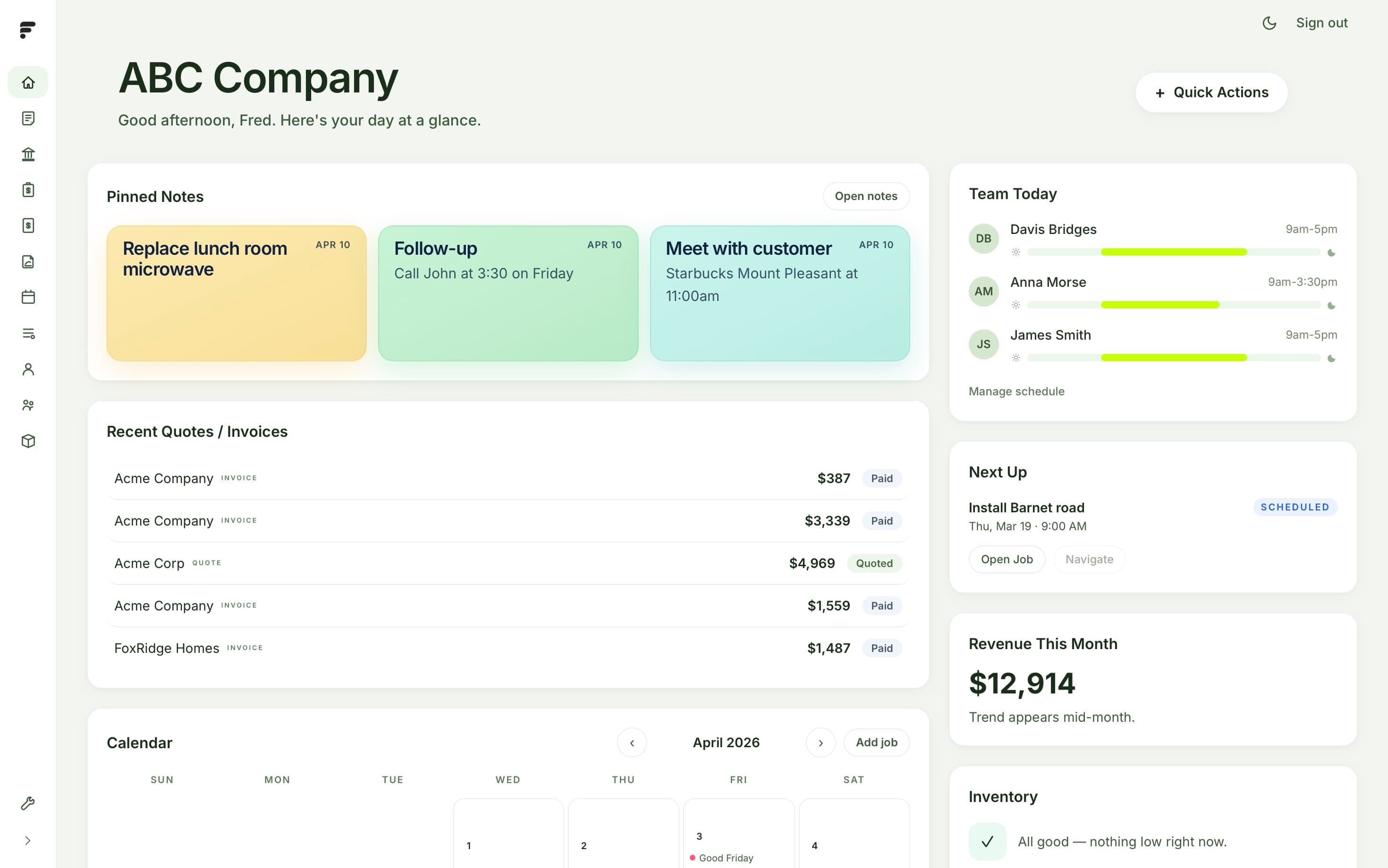 ForgeDesk dashboard in light mode